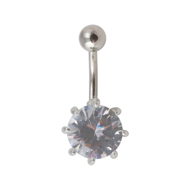 White Gem 925 Sterling Silver Belly Button Ring with Claws