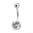 Nombril Acier 316L Deux Diamants Strass Blanc
