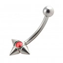 Red Strass 3 Spikes Eyebrow Curved Bar 316L Surgical Steel Ring