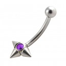 Purple Strass 3 Spikes Eyebrow Curved Bar 316L Surgical Steel Ring