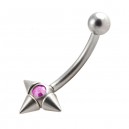 Pink Strass 3 Spikes Eyebrow Curved Bar 316L Surgical Steel Ring