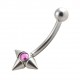 Pink Strass 3 Spikes Eyebrow Curved Bar 316L Surgical Steel Ring