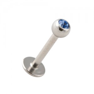 Labret- / Tragus-Piercing Kugel mit Hellblauem Strassstein