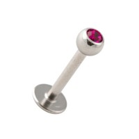 Tragus/Labret Piercing Bar Ring Stud with Pink Rhinestone Ball