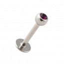 Tragus/Labret Piercing Bar Ring Stud with Purple Rhinestone Ball