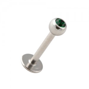 Labret- / Tragus-Piercing Kugel mit Dunkelgr&uuml;nem Strassstein
