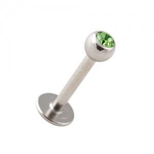 Labret- / Tragus-Piercing Kugel mit Hellgrünem Strassstein
