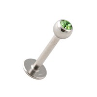 Tragus/Labret Piercing Bar Ring Stud with Clear Green Rhinestone Ball
