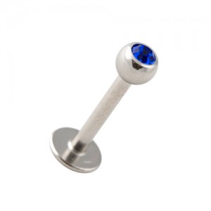 Labret- / Tragus-Piercing Kugel mit Dunkelblauem Strassstein