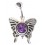 Butterfly Navel Belly Button Ring w/ Purple Diamond