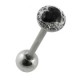 Black Heart Strass Crystals Tongue Bar Ring