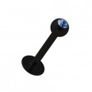 Lippen- / Tragus-Piercing Schwarz mit Hellblauem Strass