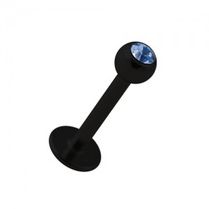 Lippen- / Tragus-Piercing Schwarz mit Hellblauem Strass
