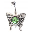 Butterfly Belly Bar Navel Button Ring w/ Green Strass