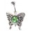 Piercing Nombril Acier Papillon Diamant Vert