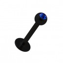Lippen- / Tragus-Piercing Schwarz mit Dunkelblauem Strass