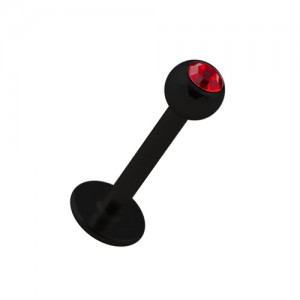 Lippen- / Tragus-Piercing Schwarz mit Rotem Strass