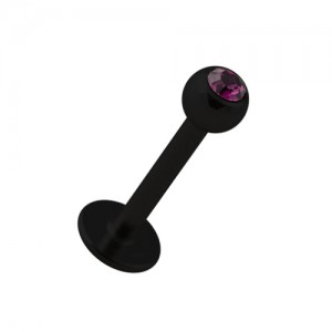 Lippen- / Tragus-Piercing Schwarz mit Lilanem Strass