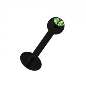 Lippen- / Tragus-Piercing Schwarz mit Hellgr&uuml;nem Strass