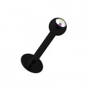 Lippen- / Tragus-Piercing Schwarz mit Mehrfarbigem Strass