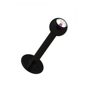 Lippen- / Tragus-Piercing Schwarz mit Mehrfarbigem Strass