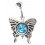 Piercing Nombril Acier Papillon Diamant Bleu Clair