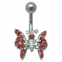 Red Butterfly Belly Bar Navel Button Ring w/ Moving Wings