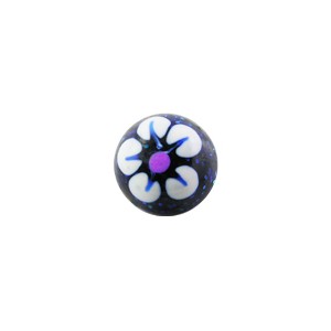 Acrylic Spangled White/Blue Flower Barbell Ball