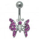 Pink Butterfly Belly Bar Navel Button Ring w/ Moving Wings