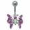 Pink Butterfly Navel Belly Button Ring w/ Moving Wings