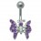 Purple Butterfly Navel Belly Button Ring w/ Moving Wings
