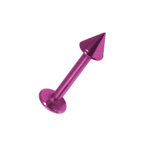 Pink Anodized Lip / Labret Bar Stud Ring w/ Spike