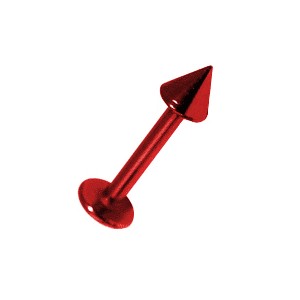 Red Anodized Lip / Labret Bar Stud Ring w/ Spike