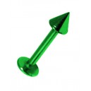 Green Anodized Lip / Labret Bar Stud Ring w/ Spike