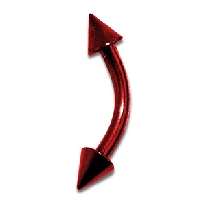 Red Anodized Eyebrow Curved Bar Ring w/ Spikes
