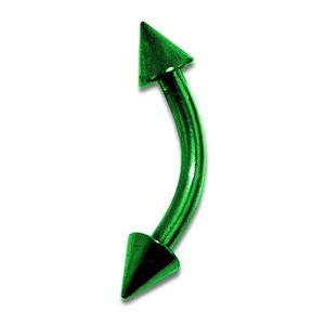 Green Anodized Eyebrow Curved Bar Ring w/ Spikes