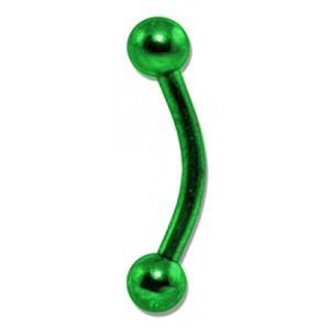 Green Anodized Eyebrow Curved Bar Ring w/ Balls