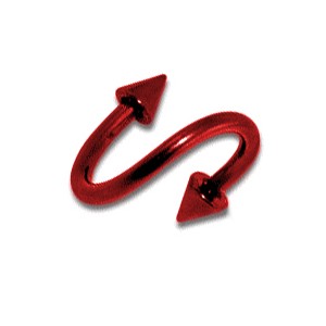 Red Anodized Twisted Barbell w/ Spikes