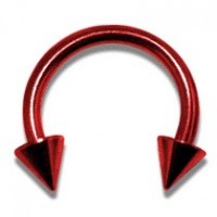 Red Anodized Circular Barbell w/ Spikes