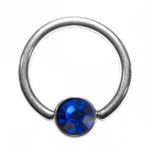 Piercing Ring 8 mm Titan Grad 23 BCR Klemmring Strass Blau