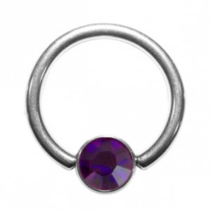 Grade 23 Titanium BCR 8mm Ring with Dark Purple Strass