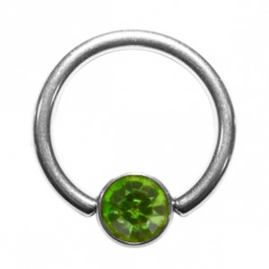 Grade 23 Titanium BCR 8mm Ring with Green Strass