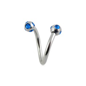 Piercing Spirale / Helix Chirurgenstahl 5 Hellblaue Strasssteine