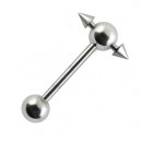 Transversal Barbell Tongue Bar Ring with Spikes