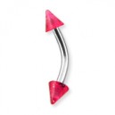 Glittering Red Acrylic Eyebrow Curved Bar Ring w/ Spikes