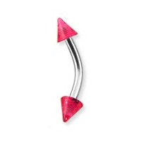 Glittering Red Acrylic Eyebrow Curved Bar Ring w/ Spikes