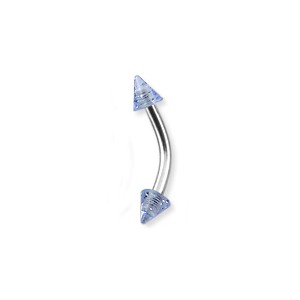 Glittering Light Blue Acrylic Eyebrow Curved Bar Ring w/ Spikes