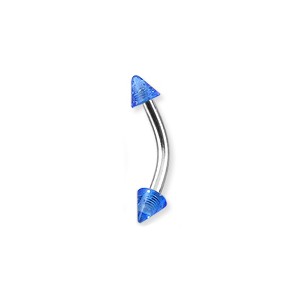 Glittering Blue Acrylic Eyebrow Curved Bar Ring w/ Spikes