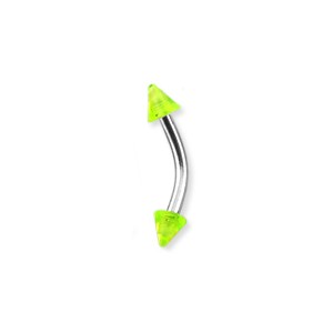 Glittering Green Acrylic Eyebrow Curved Bar Ring w/ Spikes