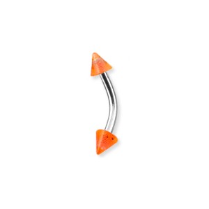 Glittering Orange Acrylic Eyebrow Curved Bar Ring w/ Spikes